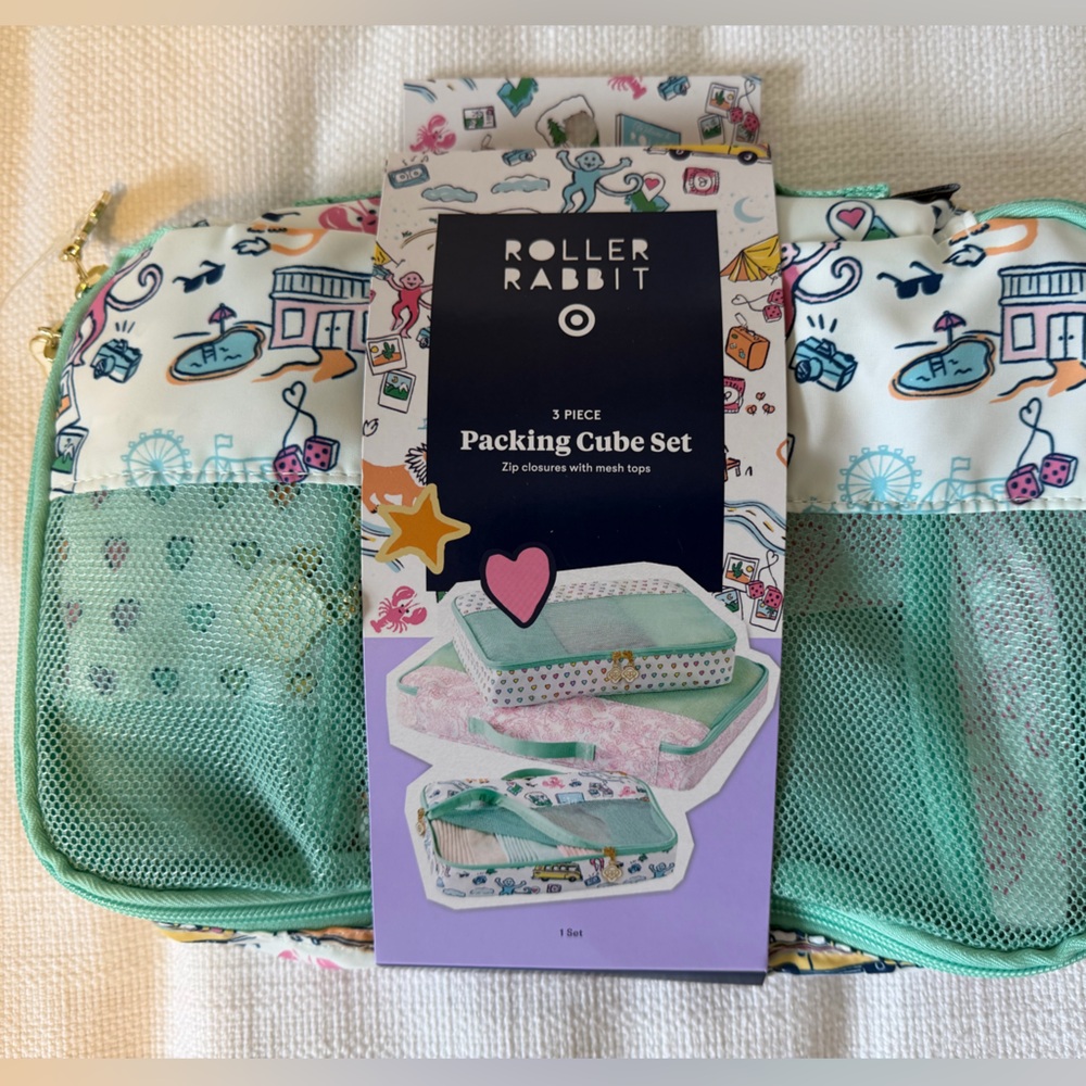 Roller Rabbit Packing Cube Set - White Teal